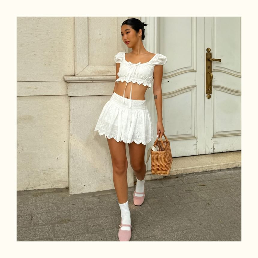 Square Neck Crop Top and Pleated A-Line Mini Skirt Set