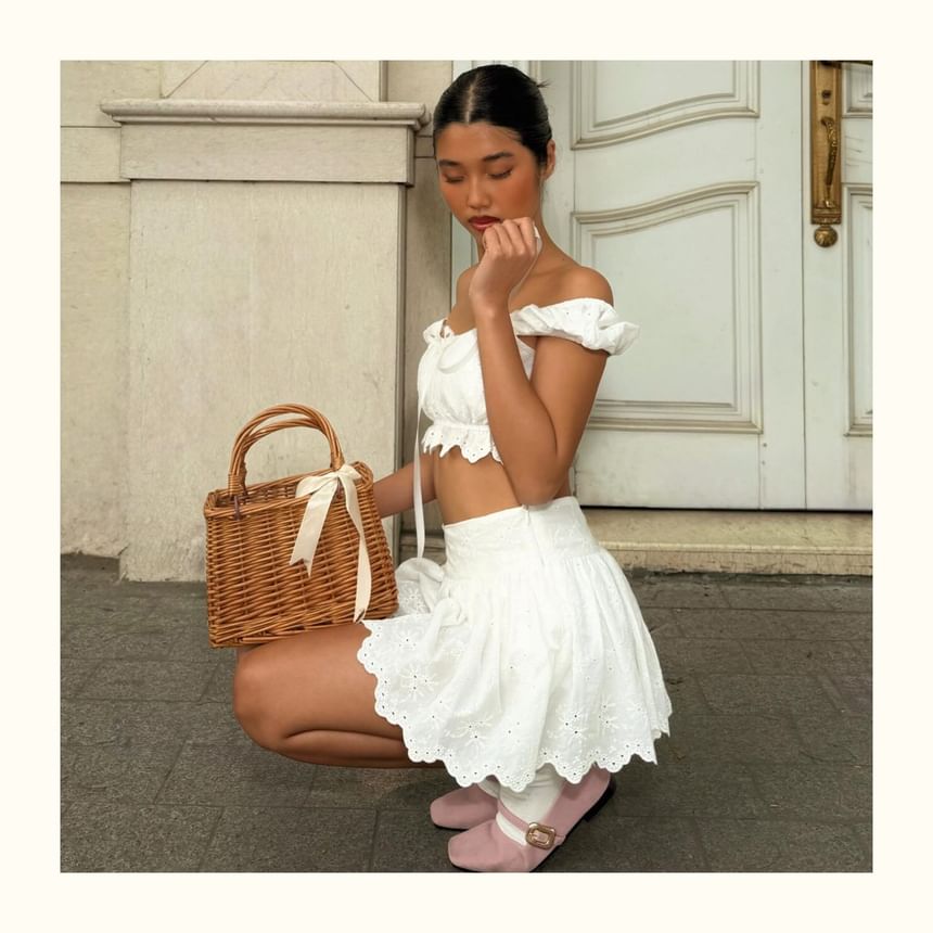 Square Neck Crop Top and Pleated A-Line Mini Skirt Set