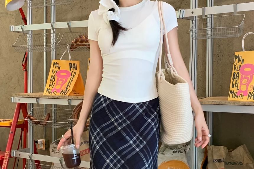 Mid Rise Plaid Maxi A-Line Skirt