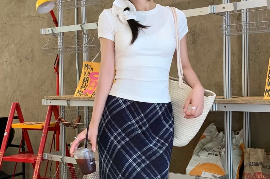 Mid Rise Plaid Maxi A-Line Skirt