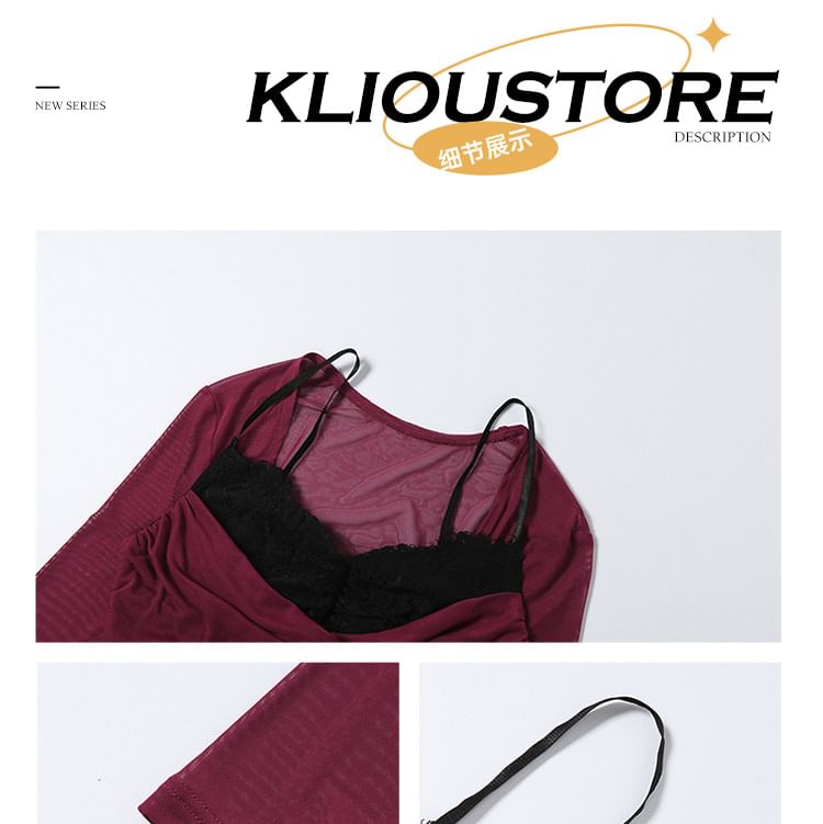 Two-Tone Mesh Camisole and Ruched Shrug Set with Skirt