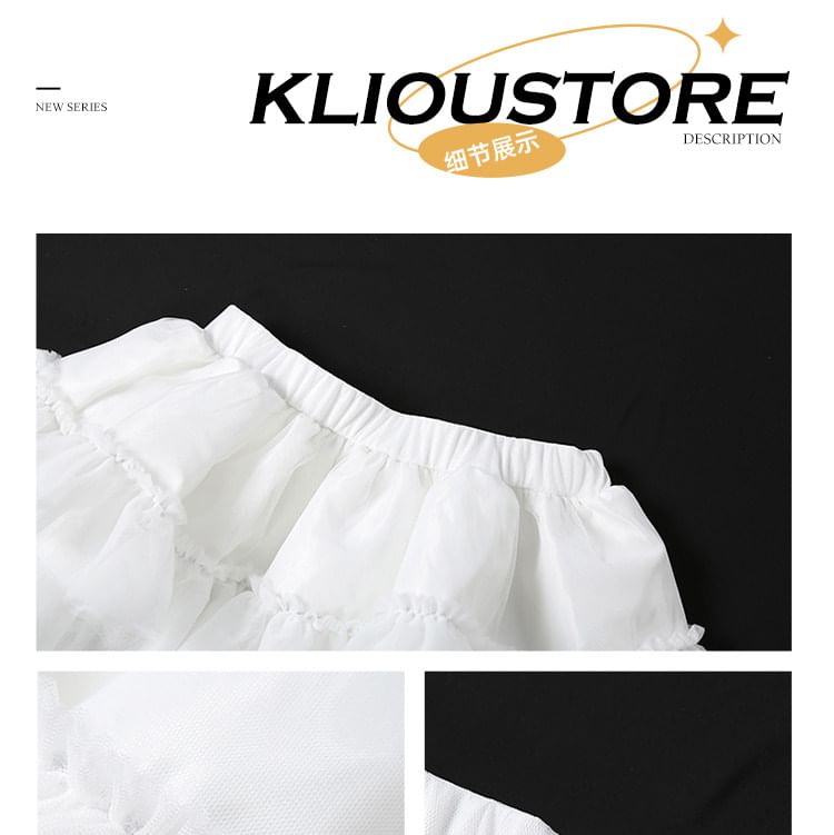 Off-Shoulder Sequin Lace Top and Ruffle Mesh Skirt Set