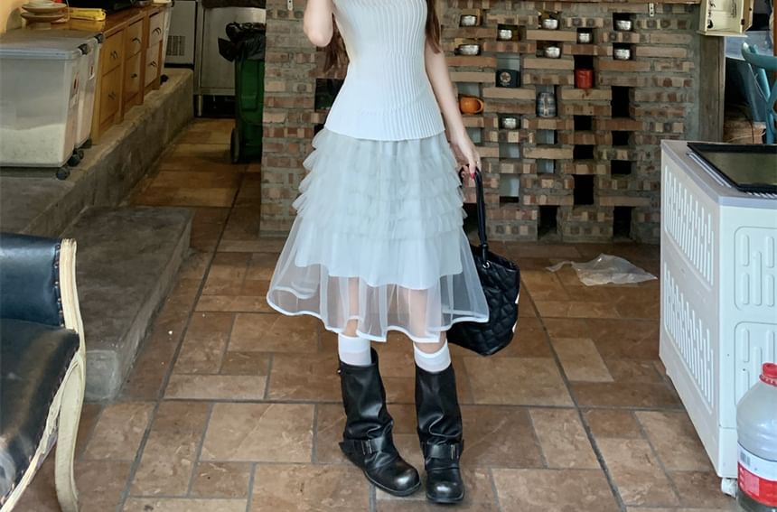 Knit Top and Overlay A-Line Skirt Set
