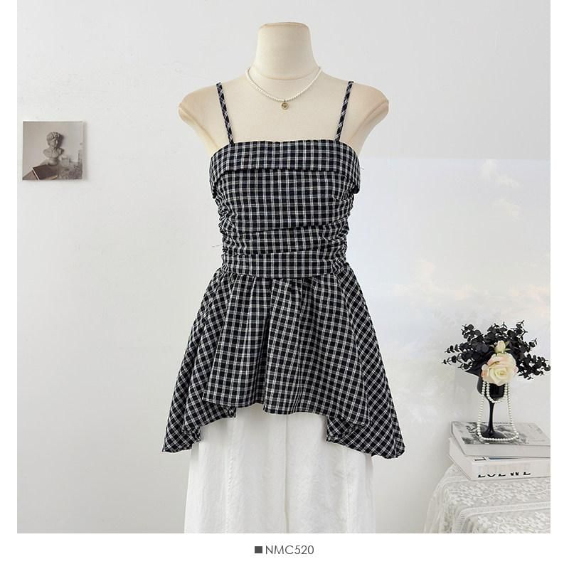 Plaid Tiered Camisole with Spaghetti Straps