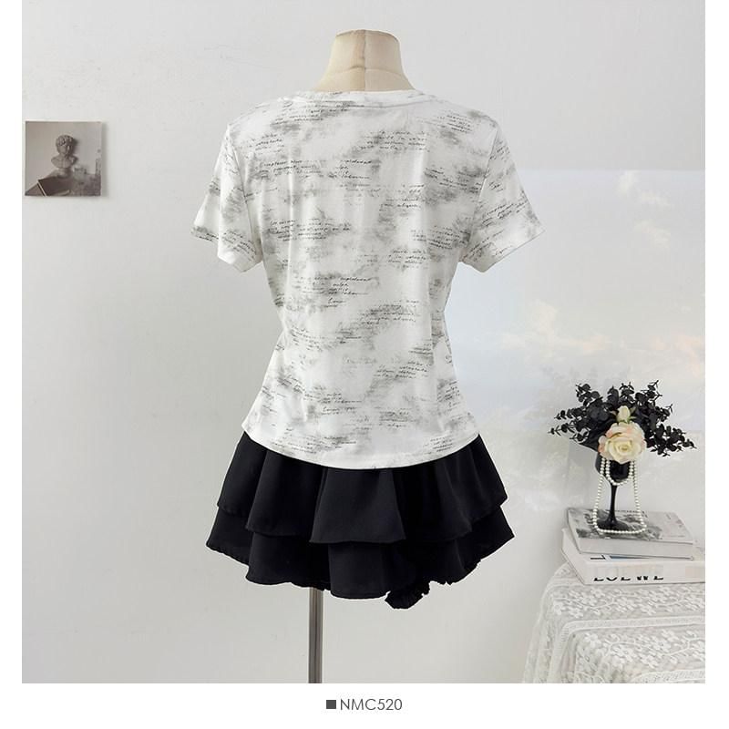 Tie Waist Tie-Dye Round Neck Tee - Short Sleeve