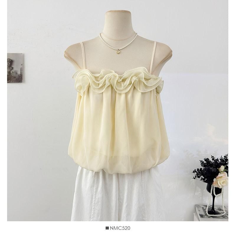Ruffle Trim Spaghetti Strap Camisole - Plain