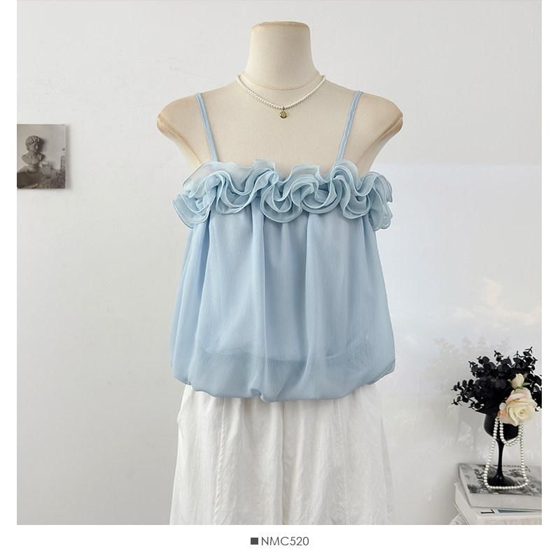 Ruffle Trim Spaghetti Strap Camisole - Plain