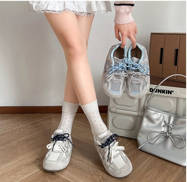 Dual Shoelace Faux Leather Sneakers