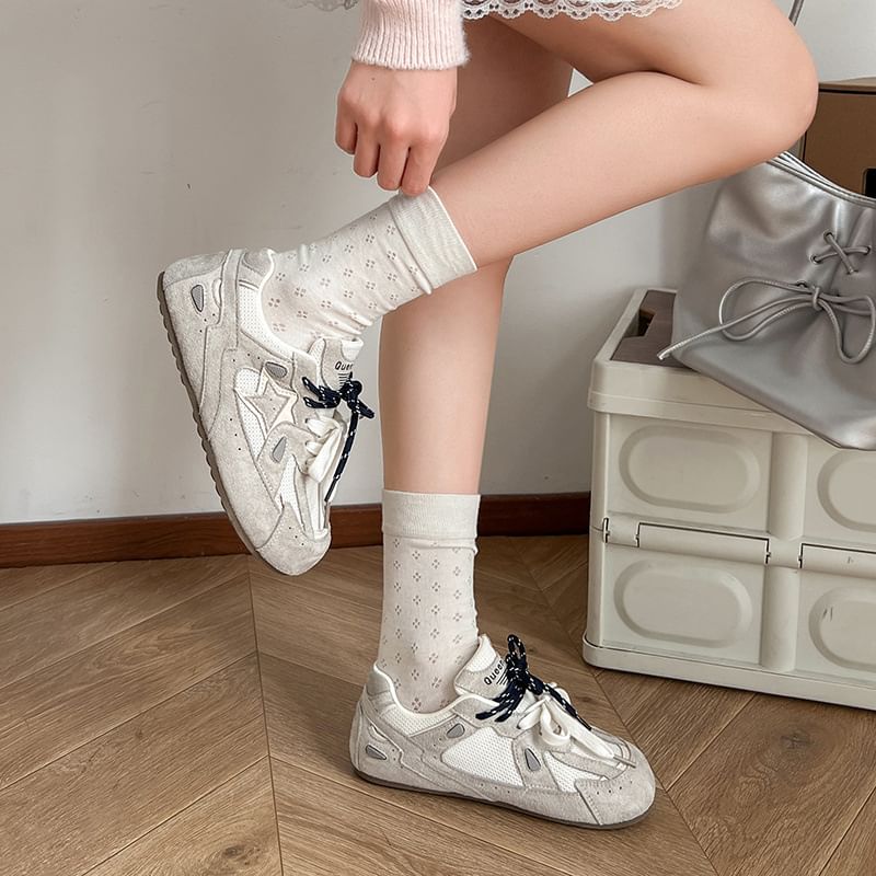 Dual Shoelace Faux Leather Sneakers