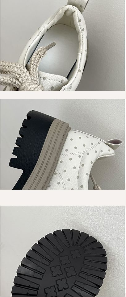 Polka Dot Platform Faux Leather Lace Up Shoes