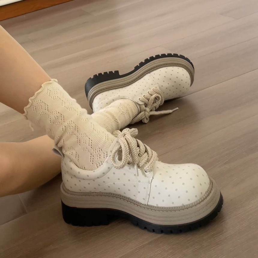 Polka Dot Platform Faux Leather Lace Up Shoes