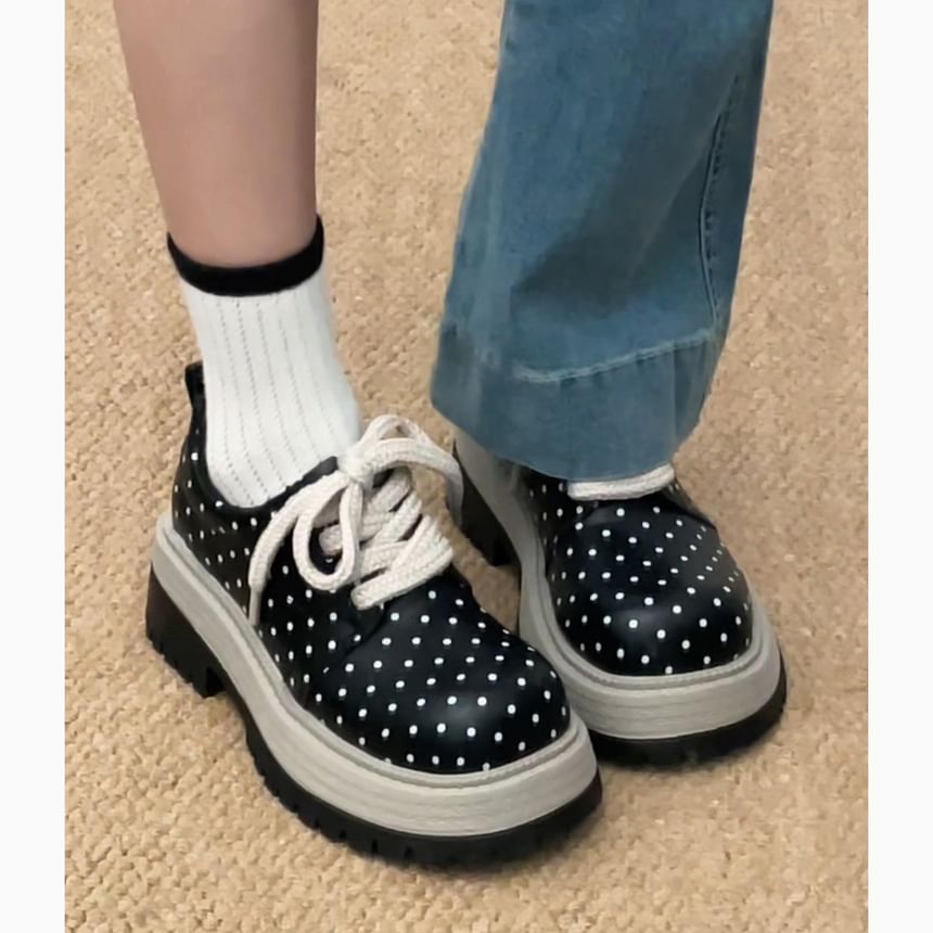 Polka Dot Platform Faux Leather Lace Up Shoes