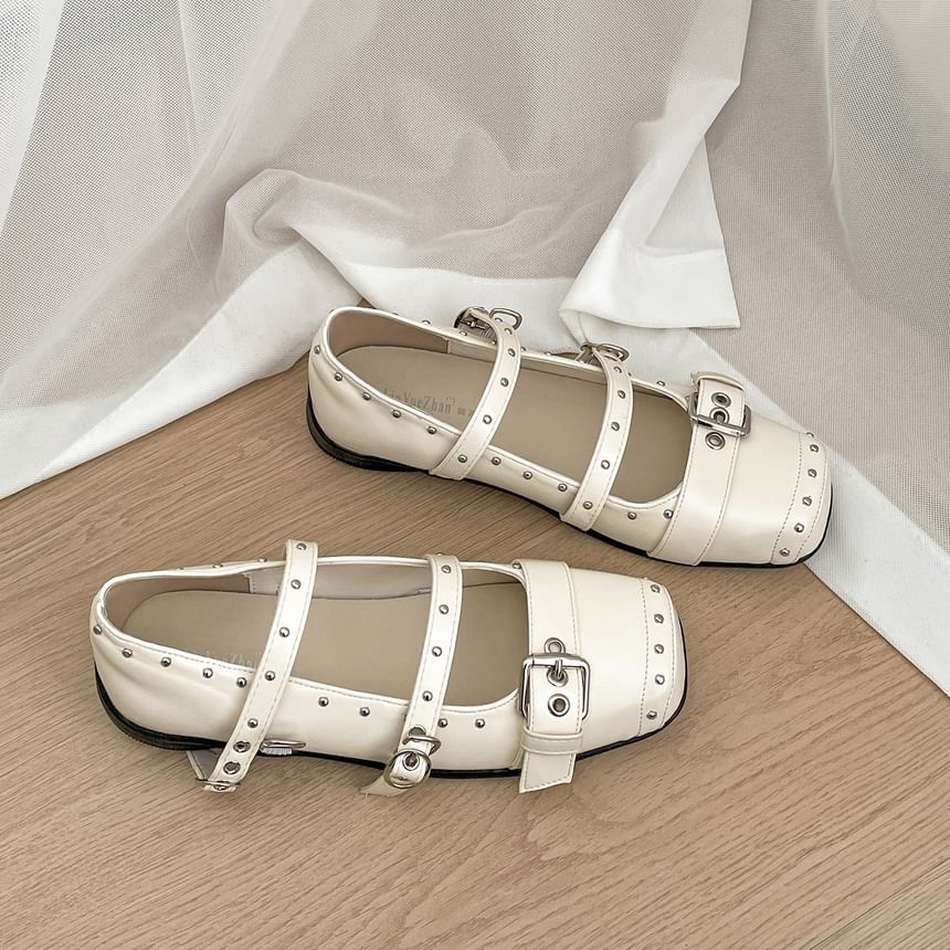 Studded Mary Jane Faux Leather Flats