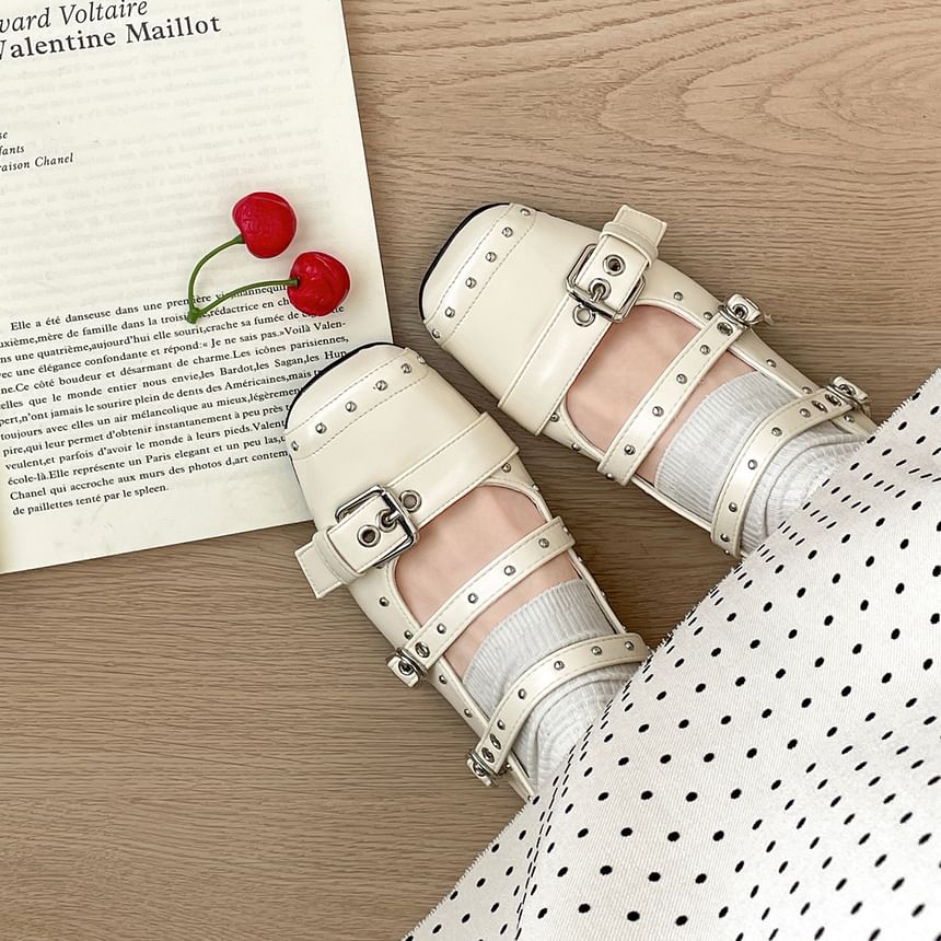 Studded Mary Jane Faux Leather Flats