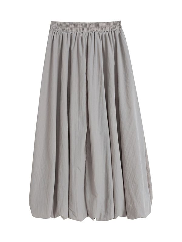 Elastic Waist Midi A-Line Skirt