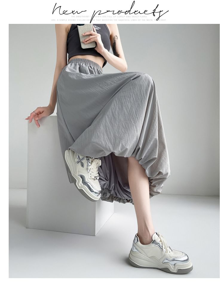 Elastic Waist Midi A-Line Skirt