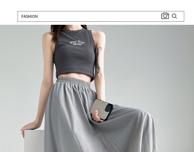 Elastic Waist Midi A-Line Skirt
