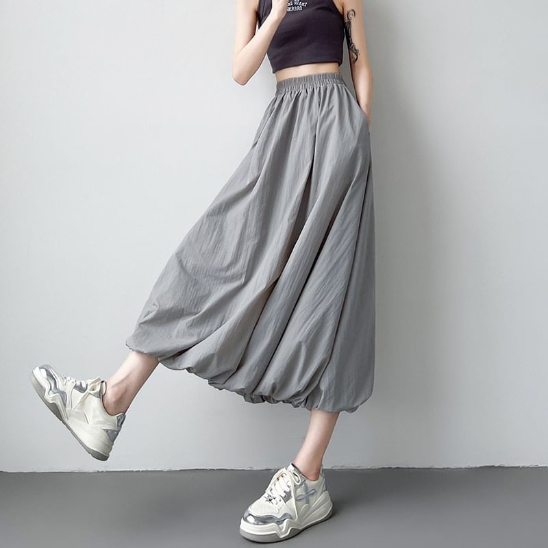 Elastic Waist Midi A-Line Skirt