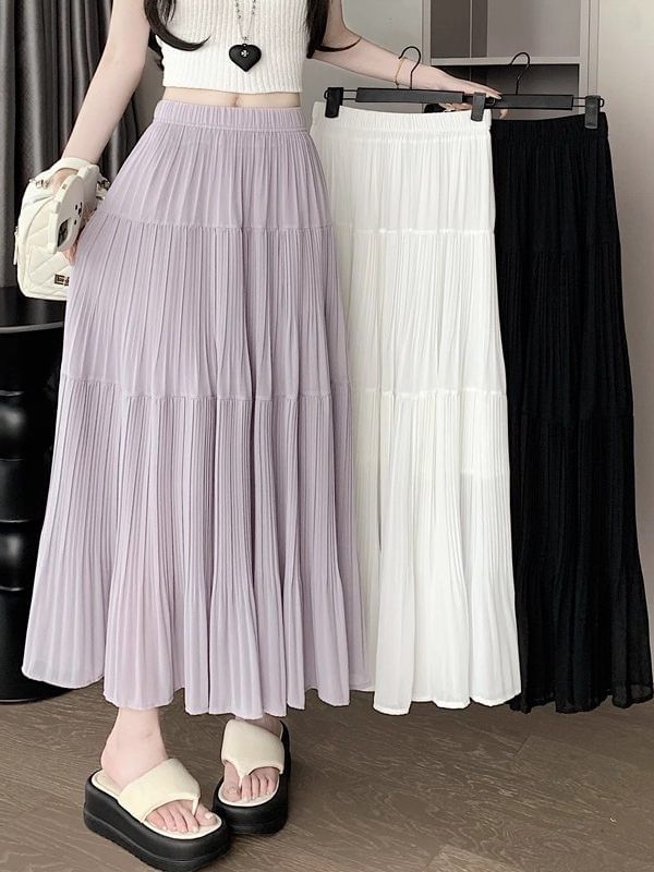 Pleated Maxi Skirt with Elastic Waist