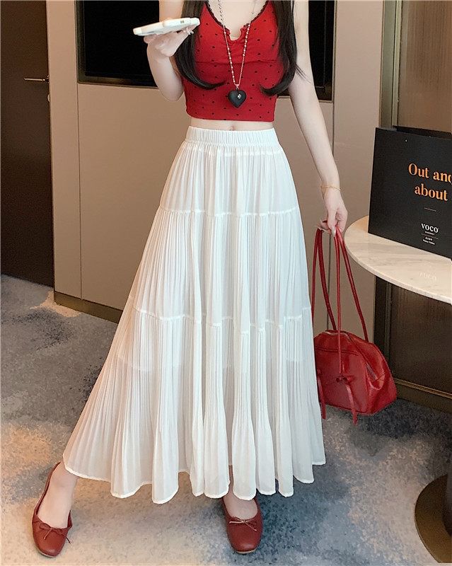 Pleated Maxi Skirt with Elastic Waist