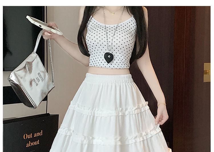 High-Waist Ruffle Trim A-Line Skirt