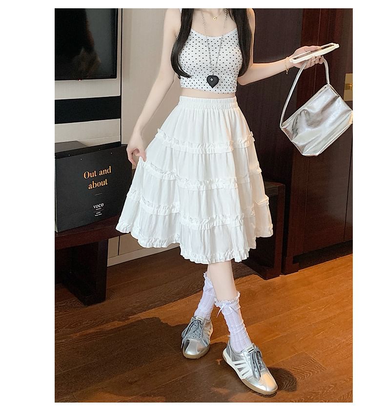 High-Waist Ruffle Trim A-Line Skirt