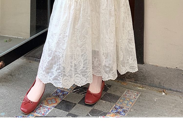Lace Trim Maxi A-Line Skirt with Mid Rise
