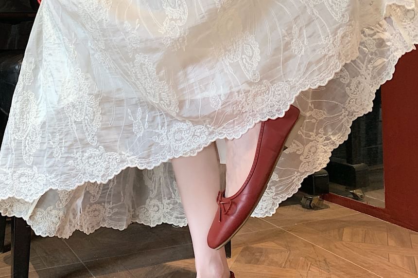 Lace Trim Maxi A-Line Skirt with Mid Rise