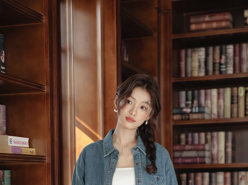 Washed Denim Shirt with Chest Pockets - Long Sleeve