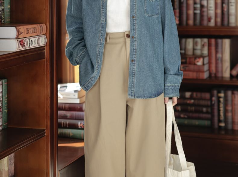 Washed Denim Shirt with Chest Pockets - Long Sleeve