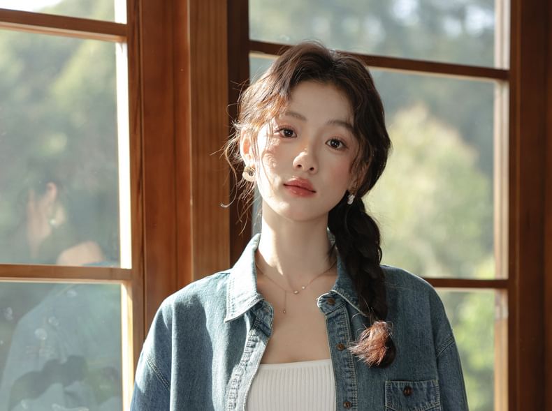 Washed Denim Shirt with Chest Pockets - Long Sleeve