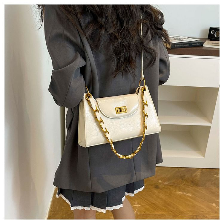 Faux Leather Chained Shoulder Bag