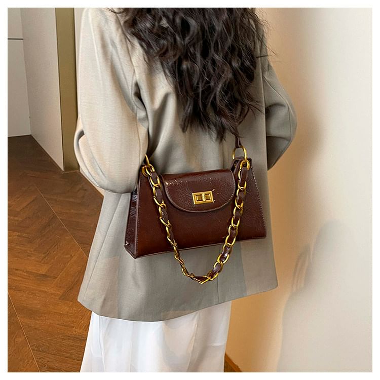 Faux Leather Chained Shoulder Bag