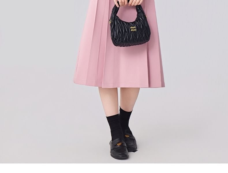 Short-Sleeve Double-Breasted Blazer and Pleated Midi A-Line Skirt Set