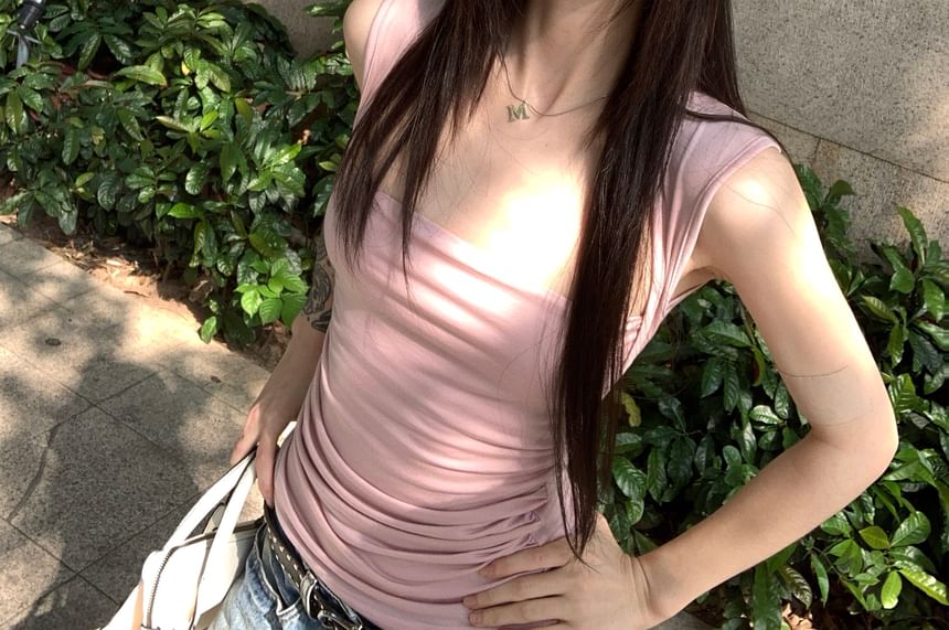 Sleeveless Square Neck Plain Top