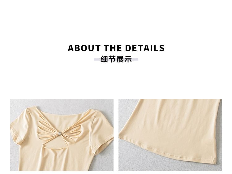 V-Neck Rhinestone Cutout Top - Short Sleeve