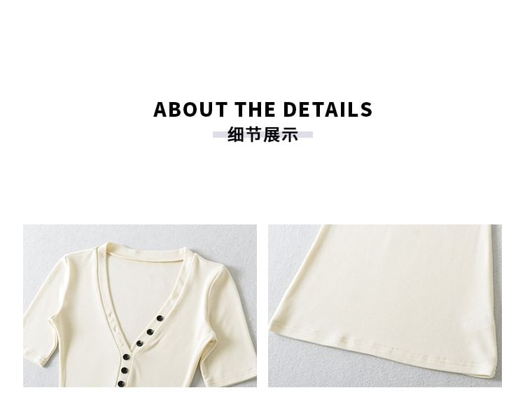 V-Neck Button Front Top - Short Sleeve