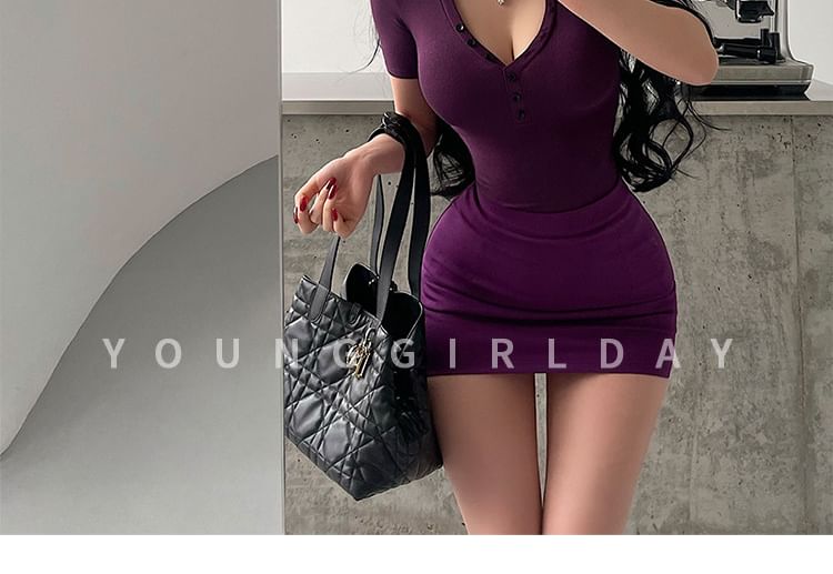 V-Neck Button Front Top - Short Sleeve