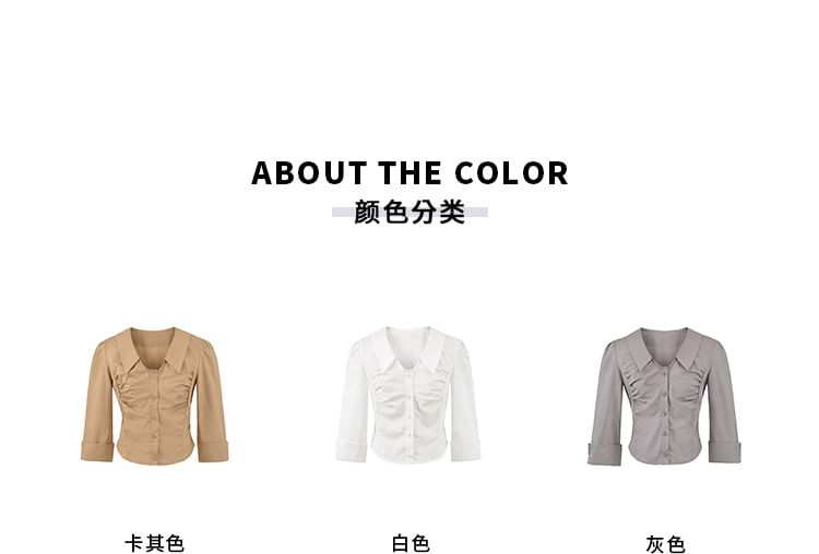 Ruched Collared Shirt - Three Quarter Sleeve