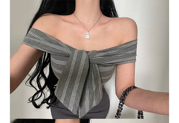Off Shoulder Striped Tie-Up Top - Two Way