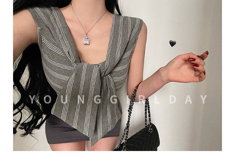 Off Shoulder Striped Tie-Up Top - Two Way