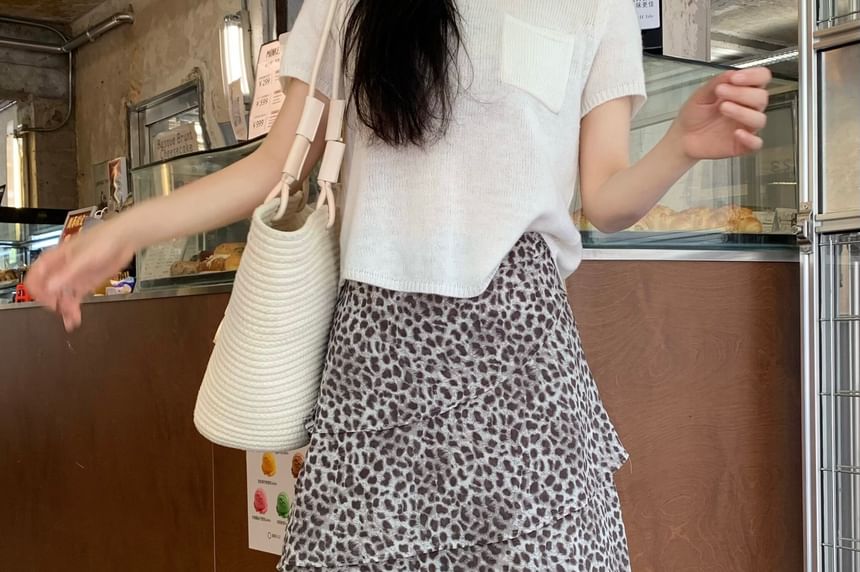 Mid Rise Leopard Print Midi A-Line Skirt