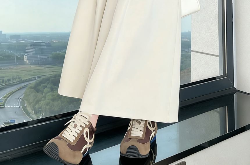 High Waist Plain Pleated Midi A-Line Skirt