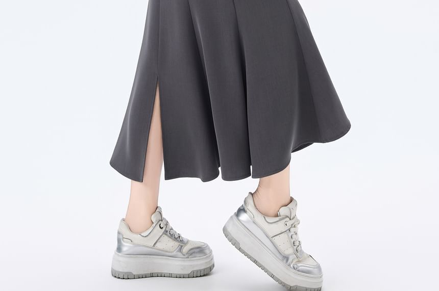 High Waist Plain Slit Midi Mermaid Skirt