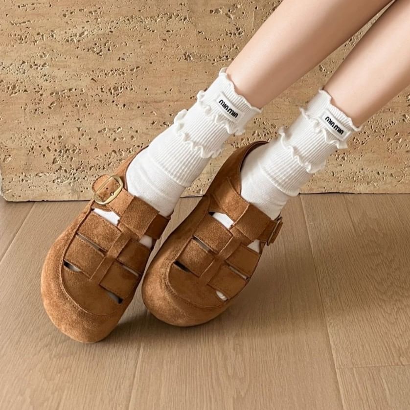 Platform Plain Buckled Faux Suede Mules