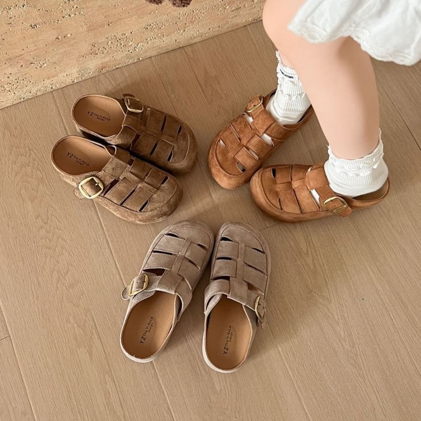 Platform Plain Buckled Faux Suede Mules