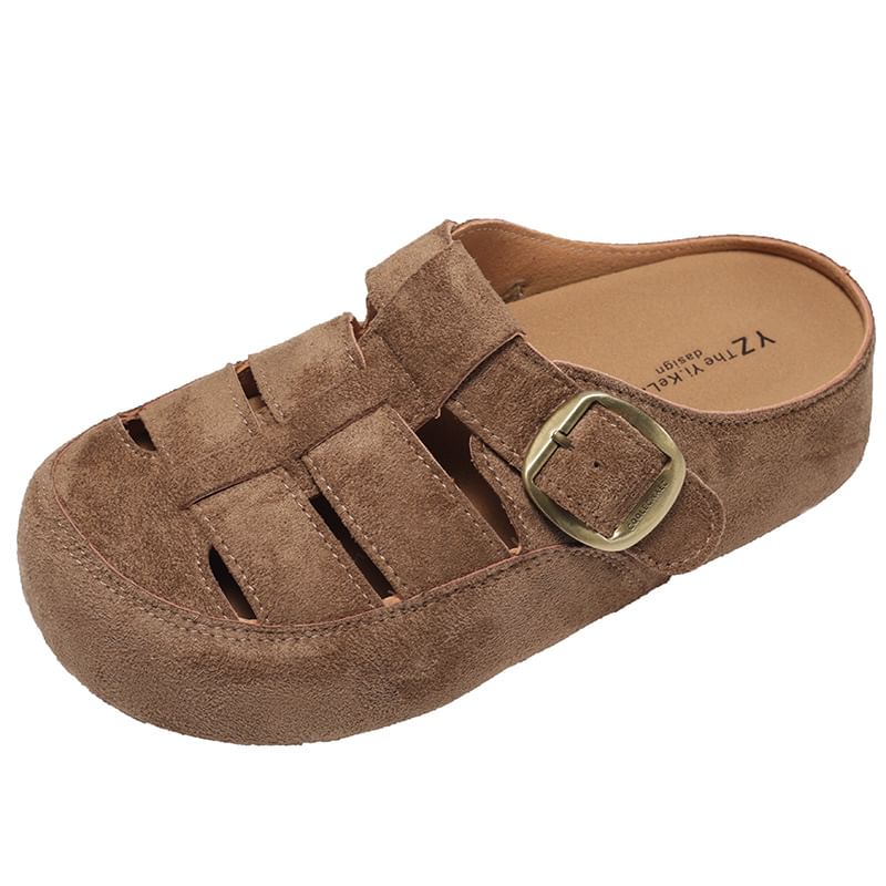 Platform Plain Buckled Faux Suede Mules