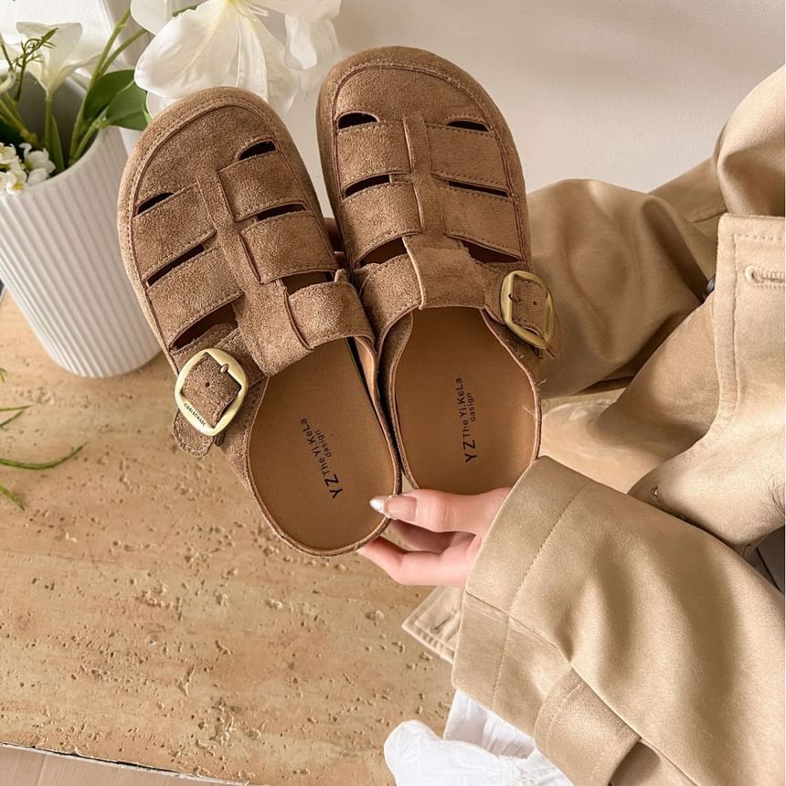 Platform Plain Buckled Faux Suede Mules