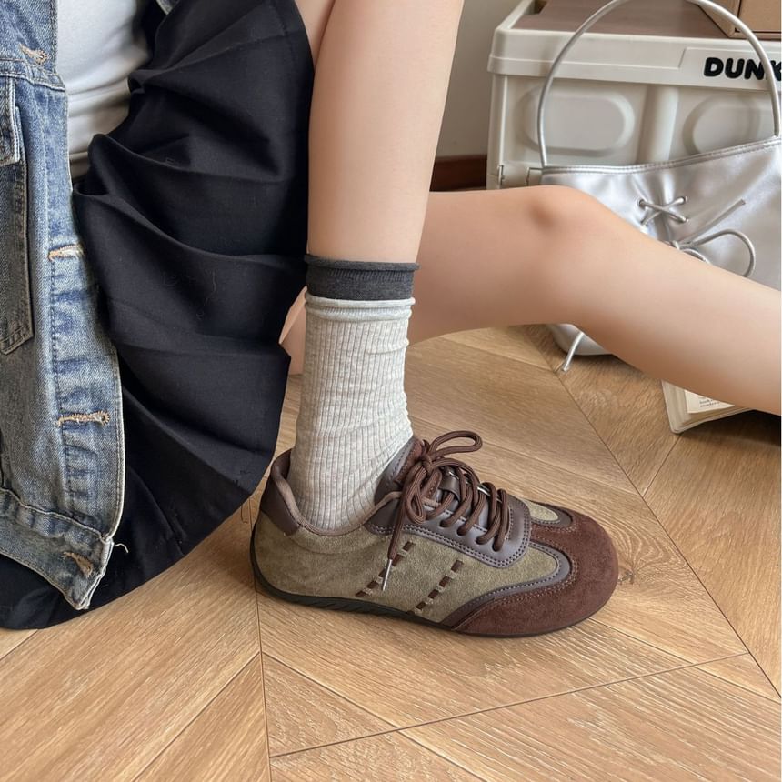 Two Tone Lace-Up Faux Suede Sneakers