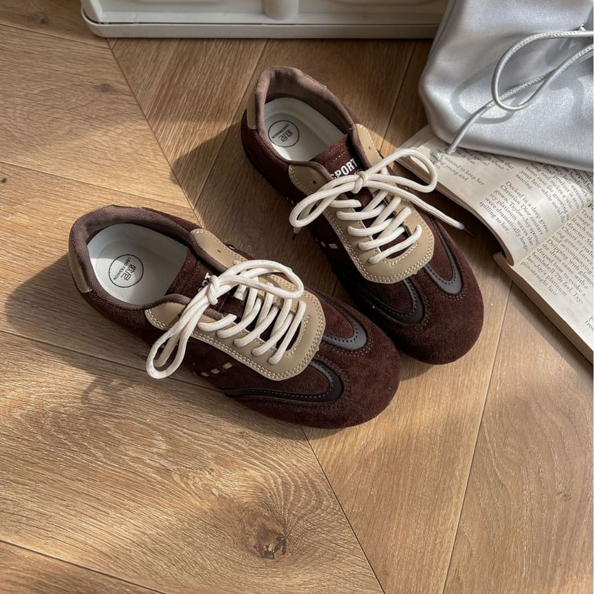 Two Tone Lace-Up Faux Suede Sneakers
